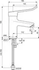 Einhebelmischbatterie von Ideal Standard mit seitlichem Bügelgriff, chromfarben, Diagramm mit Abmessungen und Befestigungsdetails für Installation.